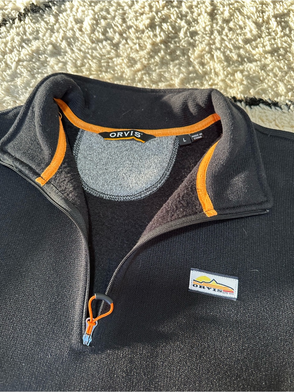 Orvis Men's Black Quarter-Zip Pullover with Orange Accents